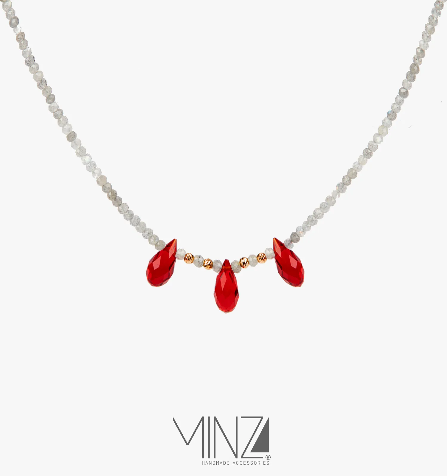 “Labradorite & Red Agate” Gold Necklace “Labradorite & Red Agate” Gold Necklace