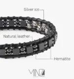 “Silver Leather & Hematite” Men’s Bracelet